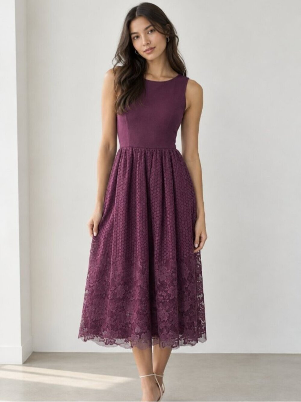 SHEIN Elegant Purple Floral Lace Midi Dress – Size Medium 0815